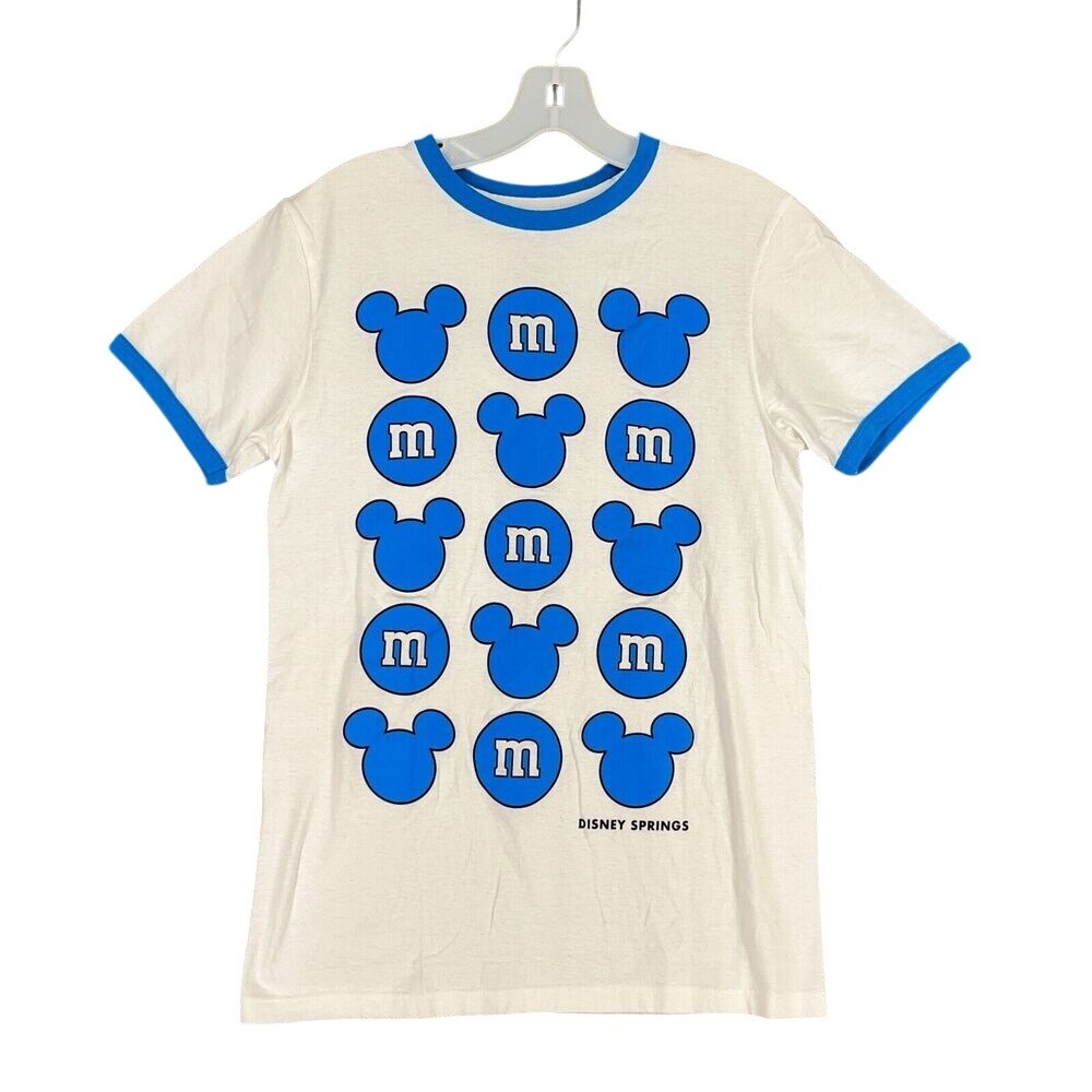 Disney Springs Womens‎ M&Ms Shirt S Blue White Ringer Tee Mickey Mouse